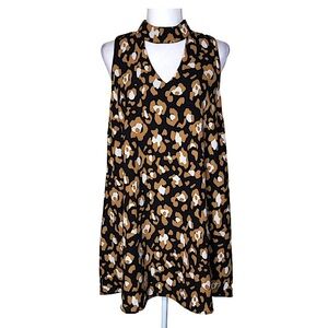 Peach Love California Leopard Print Cut‎ Out High Neck Mini Dress Casual Sz: M